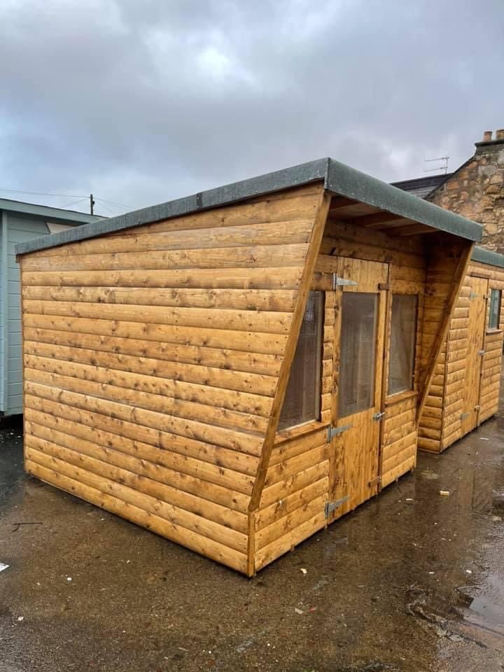Wooden potting shed with angled front framing and glass windows | Signature Garden Rooms, Central Scotland