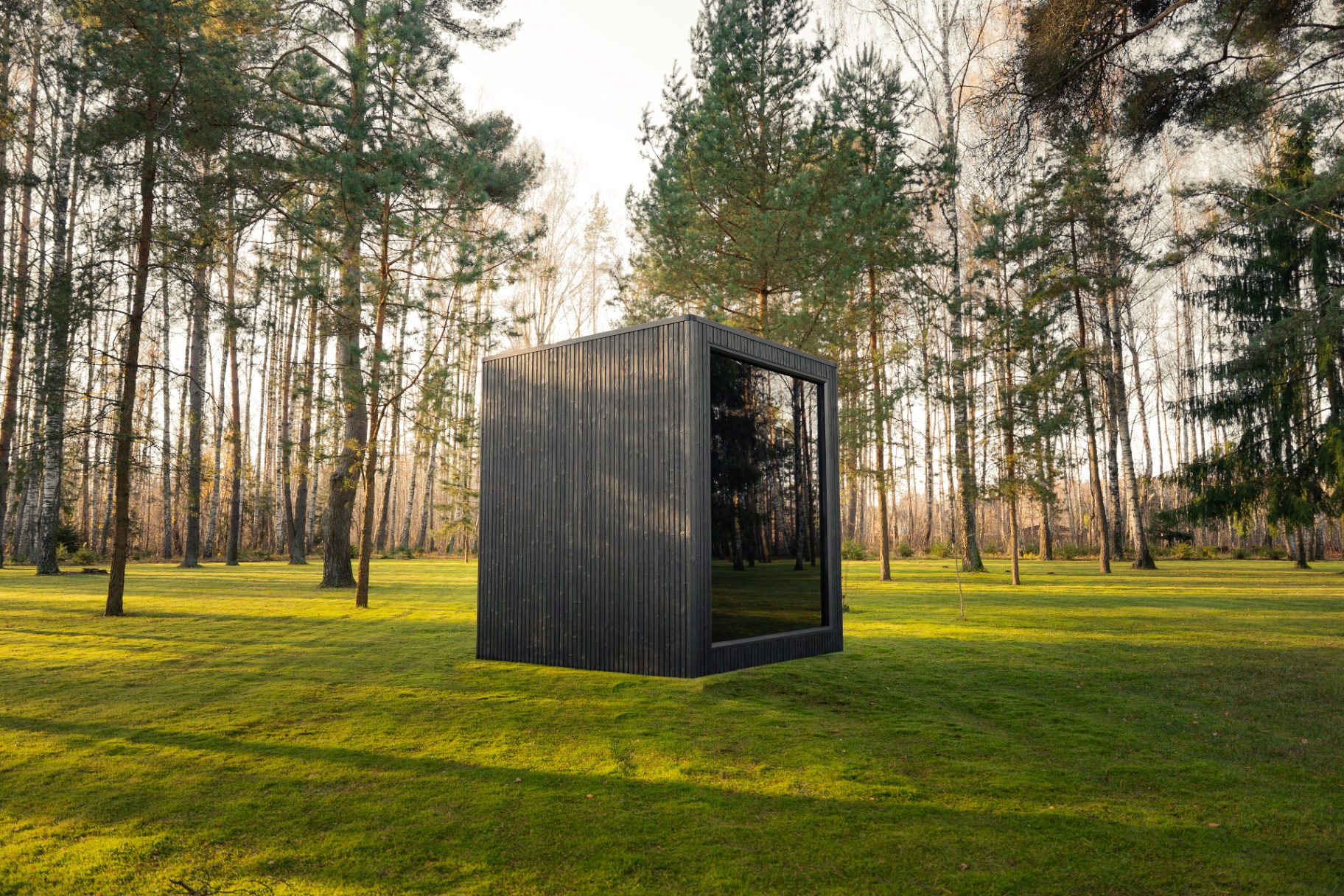 Ebony cube sauna with HUUM black glass heater | Signature Garden Rooms