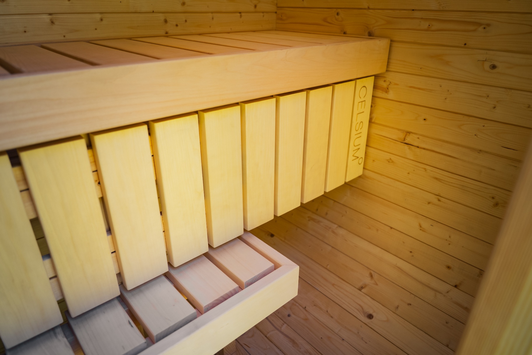 Ula Mini curved cube sauna in beige cedar finish | Signature Garden Rooms