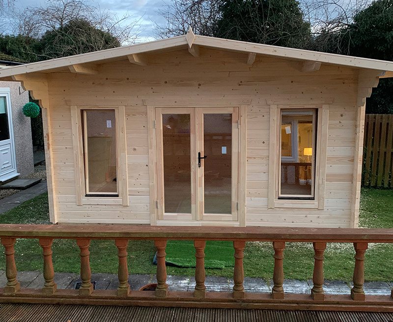 Light timber apex roof log cabin with double glazed doors and windows | Signature Garden Rooms, Central Scotland