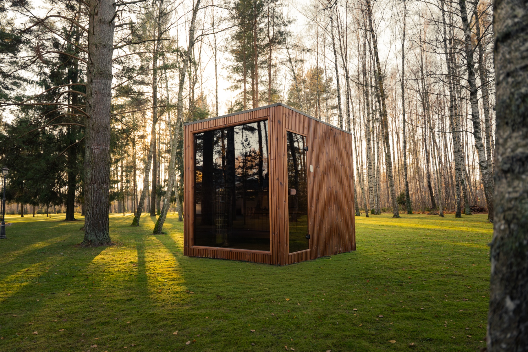 Jonas Grand barrel sauna in teak finish | Signature Garden Rooms installation