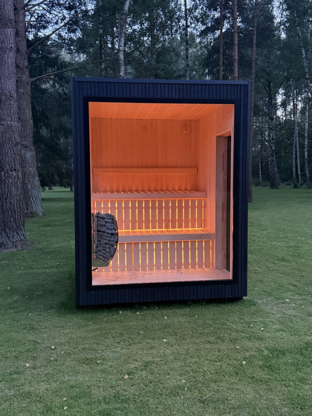 Jonas S compact barrel sauna in ebony finish | Signature Garden Rooms