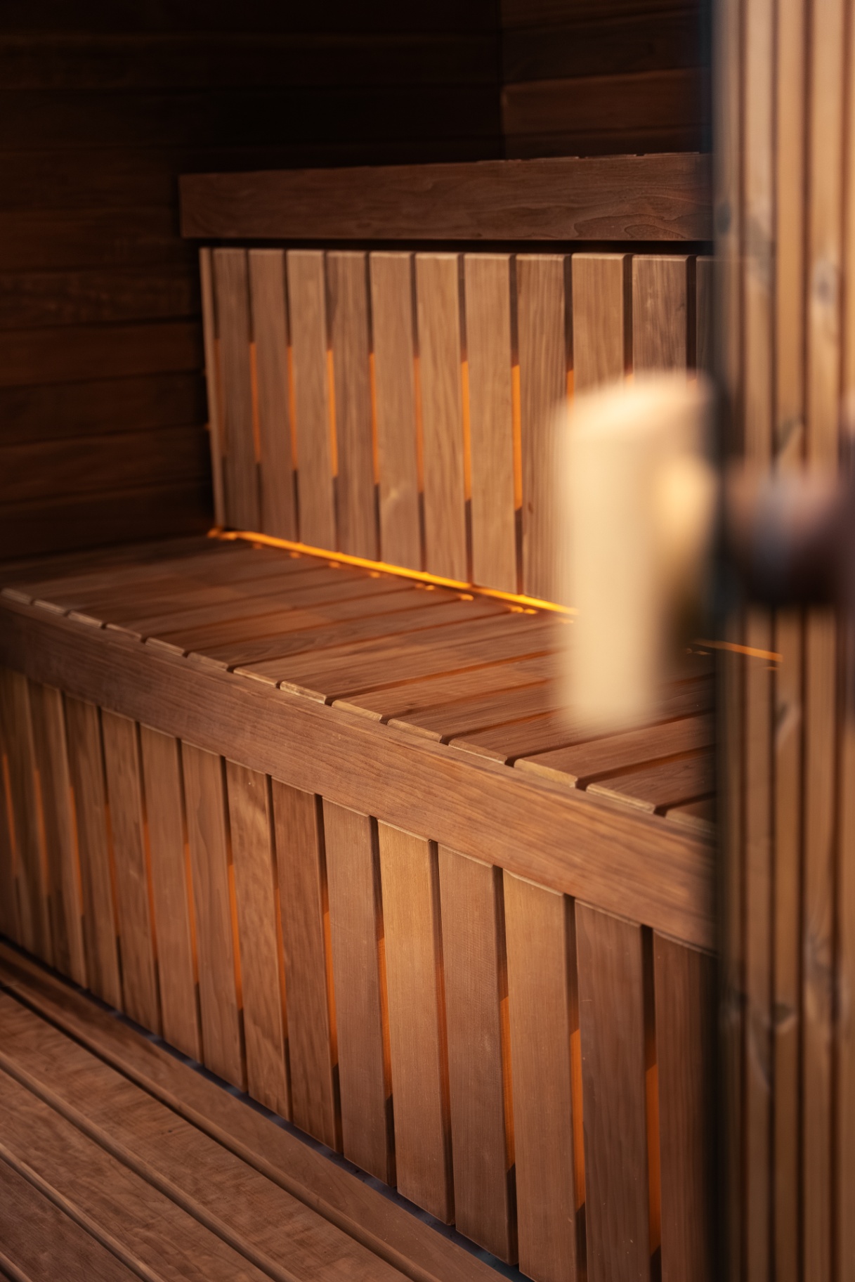 Teak barrel sauna with Harvia Spirit heater | Signature Garden Rooms
