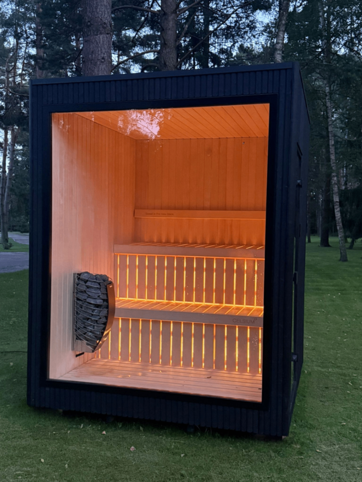 Jonas S compact barrel sauna in ebony finish | Signature Garden Rooms