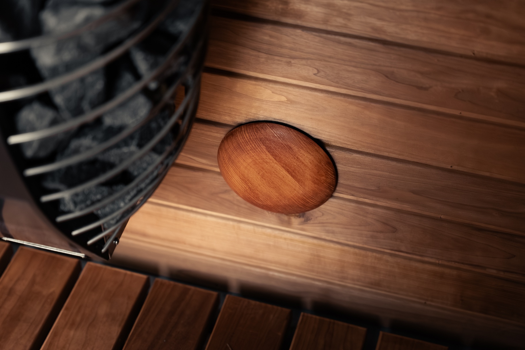 Teak barrel sauna with Harvia Spirit heater | Signature Garden Rooms
