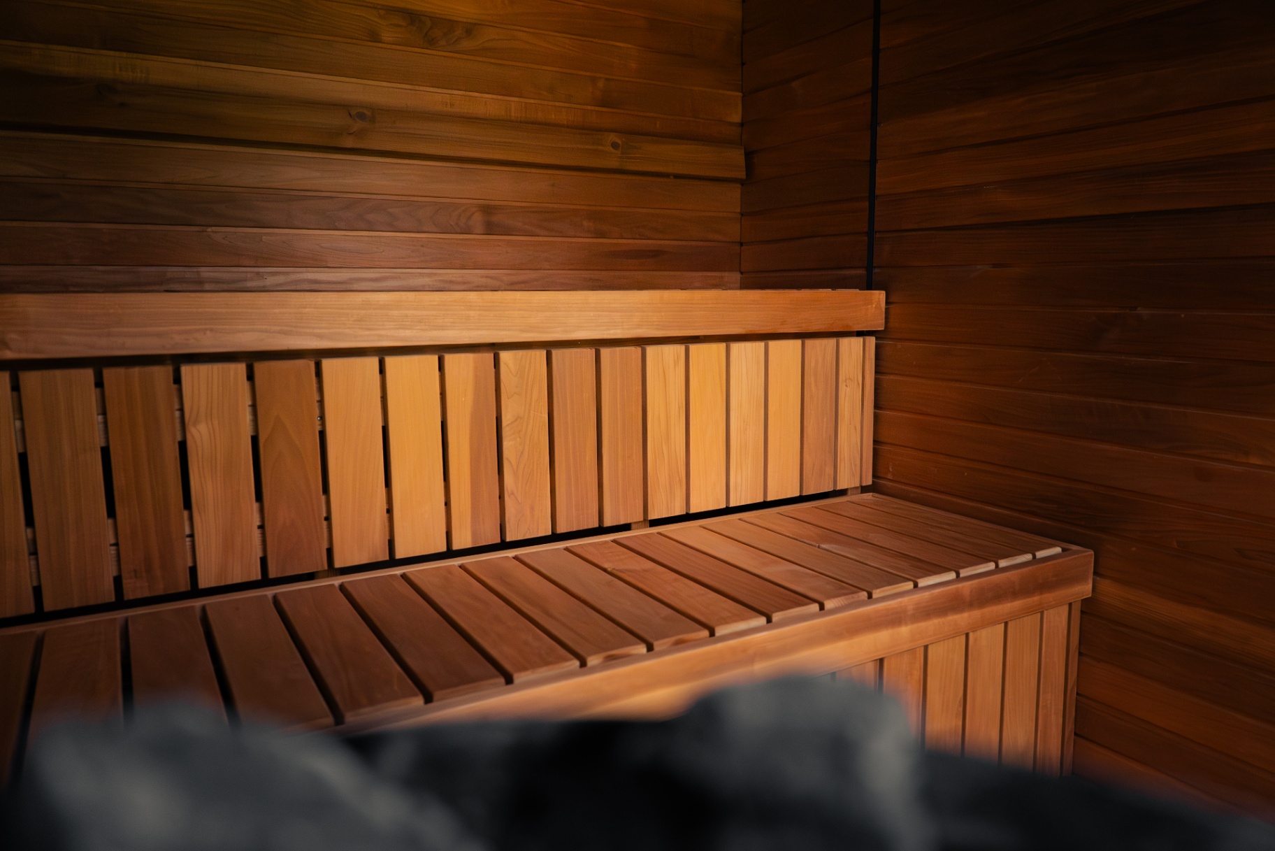 Jonas Grand barrel sauna in teak finish | Signature Garden Rooms installation