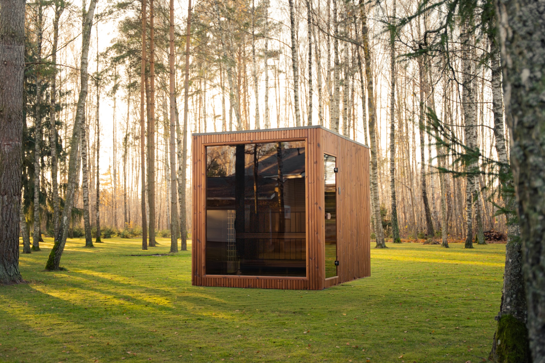 Jonas Grand barrel sauna in teak finish | Signature Garden Rooms installation