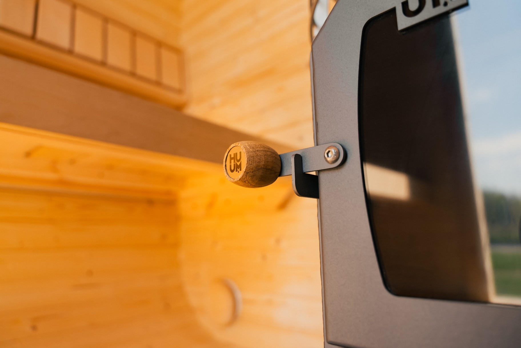 Ula L curved-corner cube sauna in beige cedar finish | Signature Garden Rooms Scotland