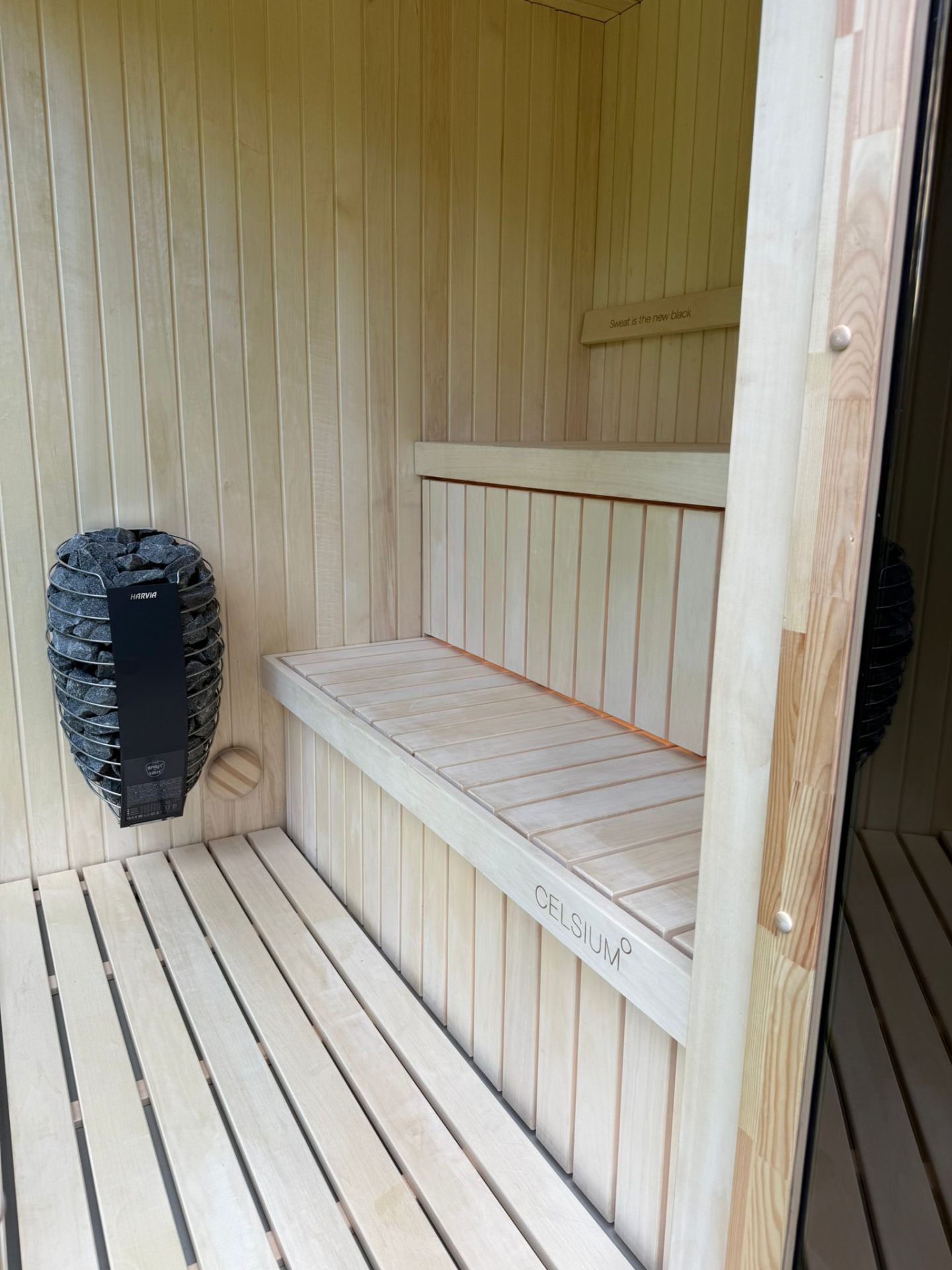 Jonas S compact barrel sauna in ebony finish | Signature Garden Rooms