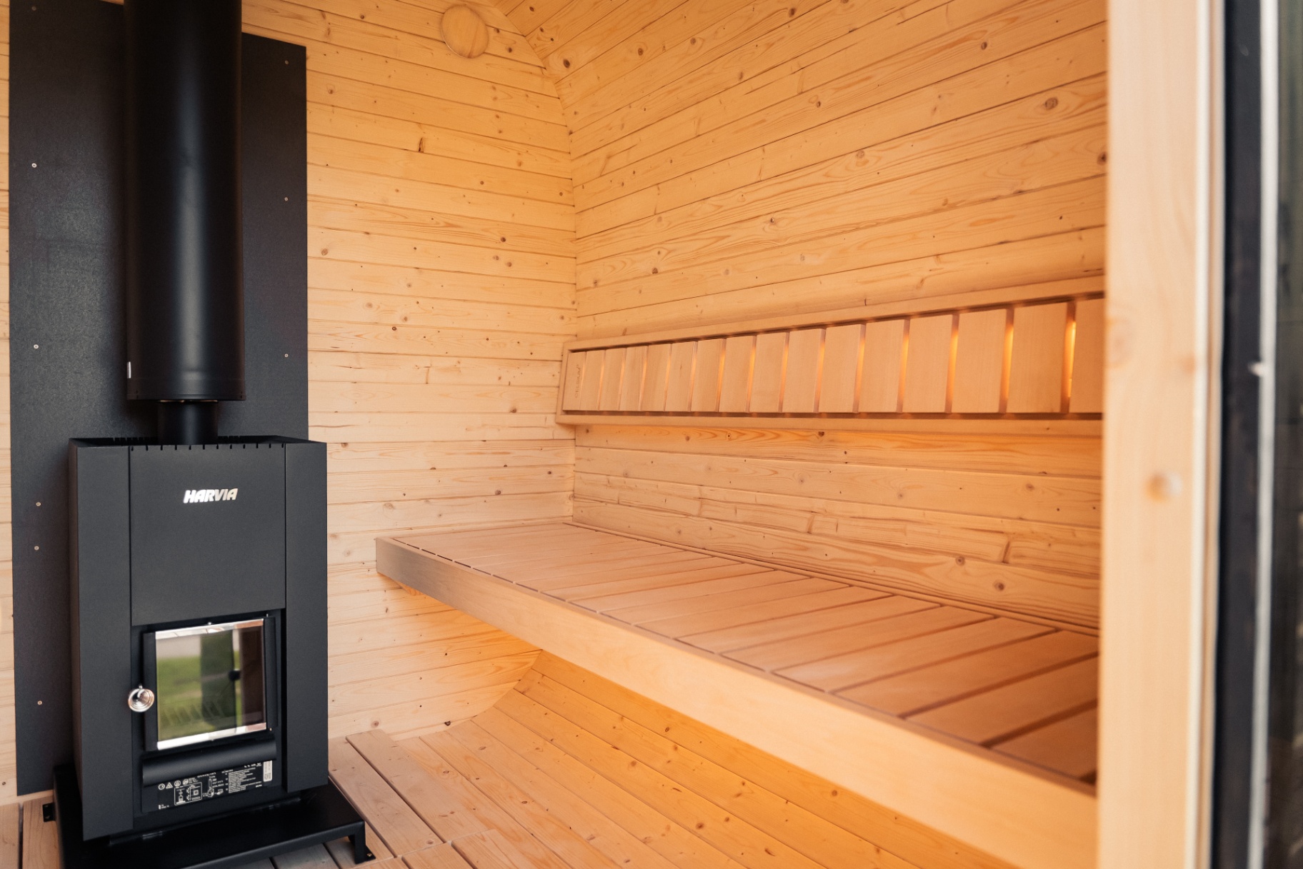 Ula L curved-corner cube sauna in ebony charred finish | Signature Garden Rooms Scotland